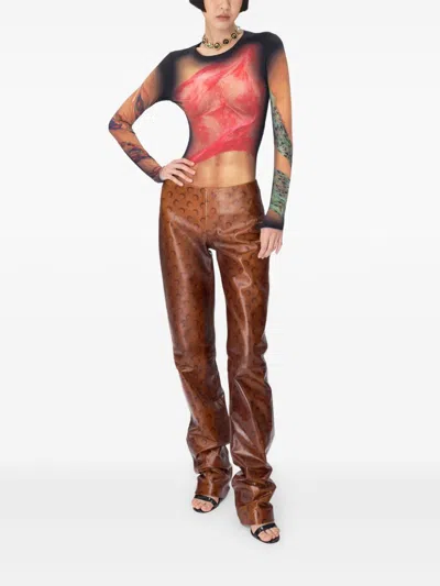 Marine Serre Multicolor Top With Draped Details And All-over Graphic Print