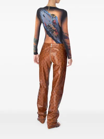 Marine Serre Multicolor Top With Draped Details And All-over Graphic Print