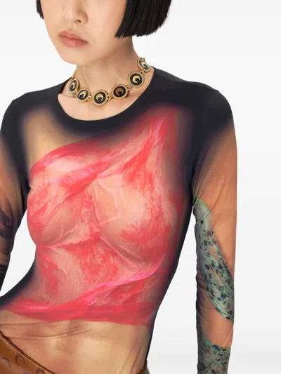 Marine Serre Multicolor Top With Draped Details And All-over Graphic Print