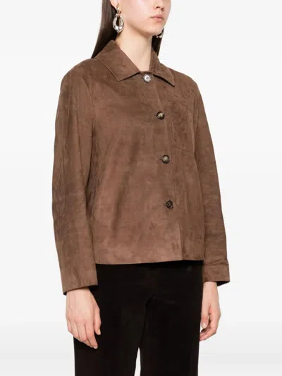 Max Mara `maxmara S` Leather Jacket In Brown
