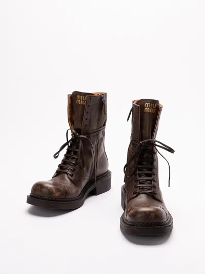 Miu Miu Women Leather Laced Booties