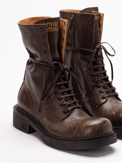 Miu Miu Women Leather Laced Booties