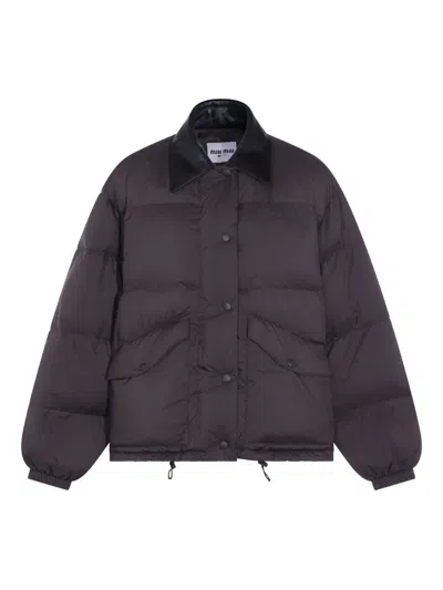 Miu Miu Women Nylon Down Jacket In Brown