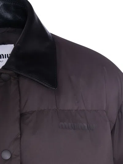 Miu Miu Women Nylon Down Jacket In Brown
