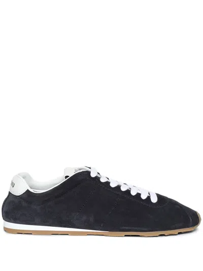 Miu Miu Sneakers Plume In Pelle Scamosciata Blu Navy Donna In Blue