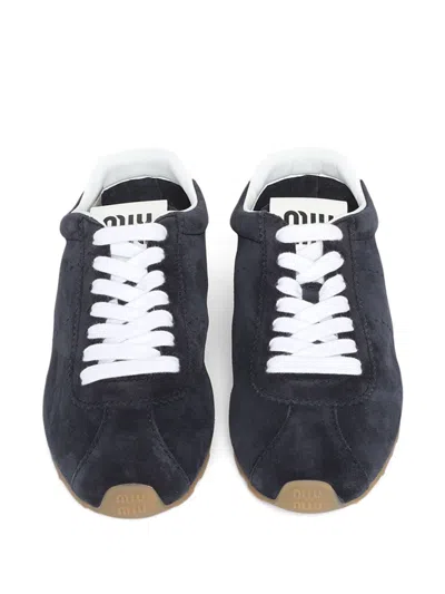 Miu Miu Sneakers Plume In Pelle Scamosciata Blu Navy Donna In Blue