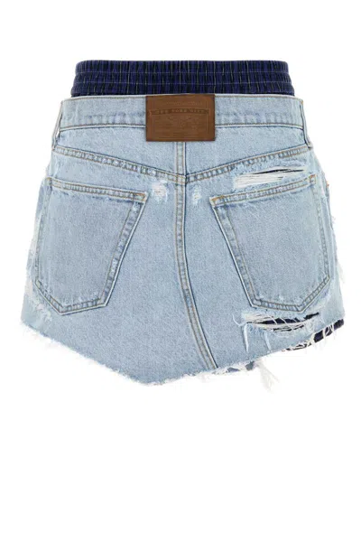 Alexander Wang Prestyled Distressed Denim Skirt With Boxer Clothing In Blue