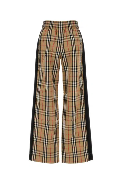 Burberry Checked Pattern Wide Leg Trousers In Brown