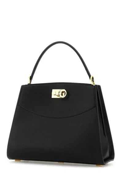 Ferragamo Leather Top Handle Shoulder Bag In Black