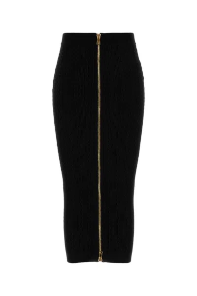 Balmain Black Skirt With Logo Buttons And Zip Closure In Black