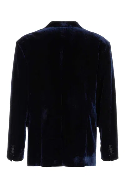 Dsquared2 Velvet Blazer With Front Pockets And Notch Lapel In Blue
