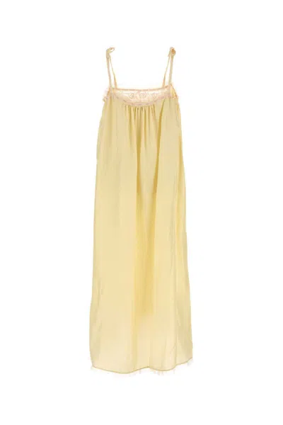 Chloé Lace-trimmed Silk Midi Dress In Yellow
