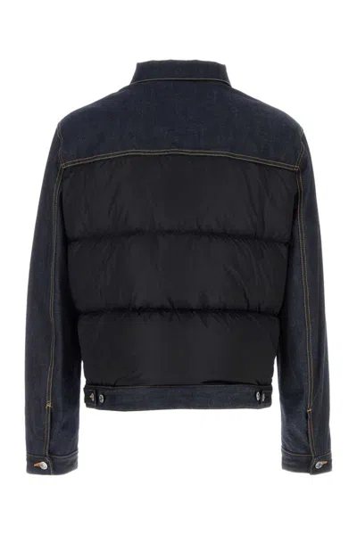 Dsquared2 Denim And Polyester Down Jacket With Contrast Stitching In Blue