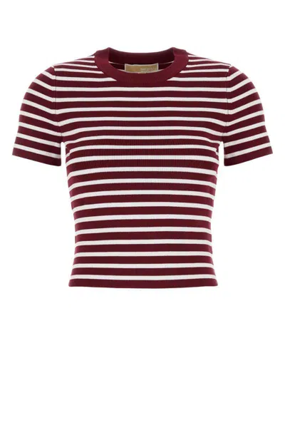 Michael Kors Embroidered Stretch Viscose Blend T-shirt In Burgundy