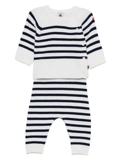 Petit Bateau Striped Knitted Trousers Set In White