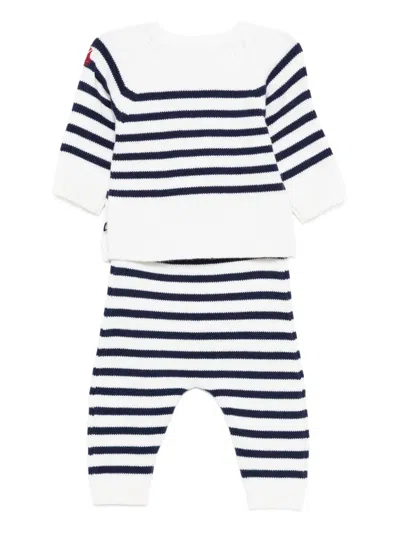 Petit Bateau Striped Knitted Trousers Set In White