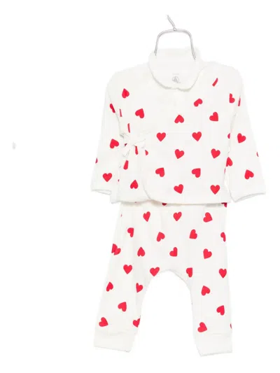 Petit Bateau Heart-print Cotton Pajama Set In Red