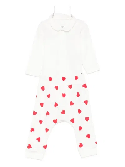 Petit Bateau Heart-print Cotton Pajama Set In Red