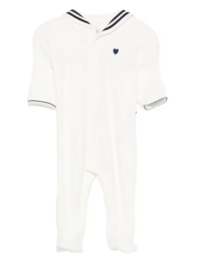 Petit Bateau Sailor-collar Velour Pajamas In White