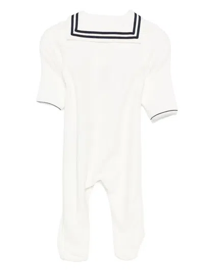 Petit Bateau Sailor-collar Velour Pajamas In White