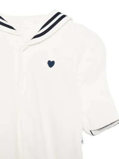 Petit Bateau Sailor-collar Velour Pajamas In White