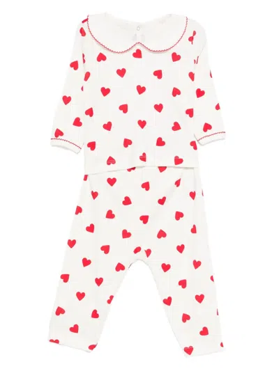 Petit Bateau Heart-print Pajamas Set In White
