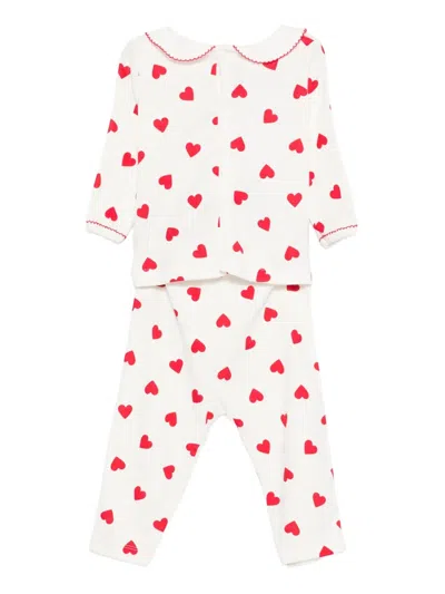 Petit Bateau Heart-print Pajamas Set In White