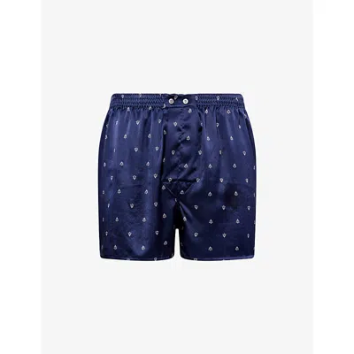 Derek Rose Brindisi Printed Silk-satin Boxer Shorts In Blue