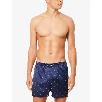 Derek Rose Brindisi Printed Silk-satin Boxer Shorts In Blue