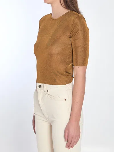 Saint Laurent Cropped Top With Cassandre In Brown