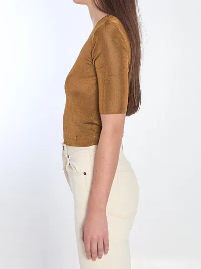 Saint Laurent Cropped Top With Cassandre In Brown