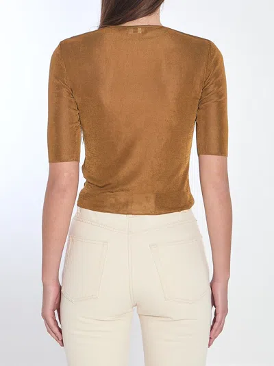 Saint Laurent Cropped Top With Cassandre In Brown