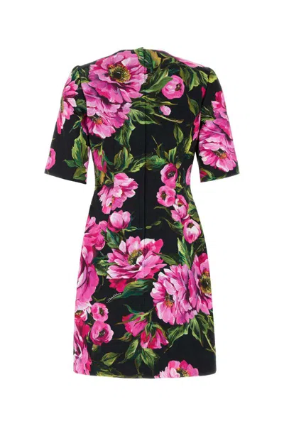 Dolce & Gabbana Black Floral Cotton Dress With Peonies In Black