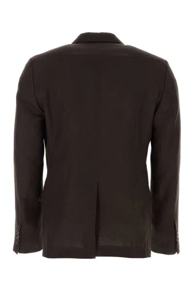 Dolce & Gabbana Double-breasted Linen Blazer In Brown