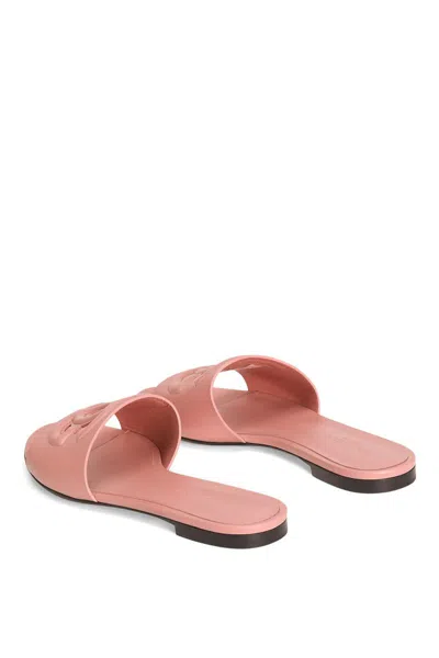Dolce & Gabbana Women's Flat Slipper In Pink Calfskin With Embossed Dg Logo In Pink
