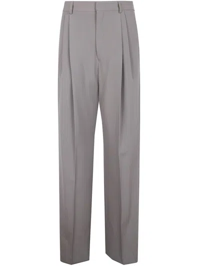 Dries Van Noten Pleated Straight Leg Panrom Trousers In Gray