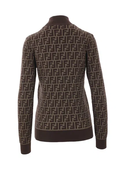 Fendi Ff Jacquard Turtleneck Sweater In Brown