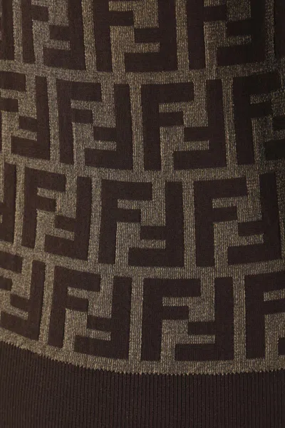Fendi Ff Jacquard Turtleneck Sweater In Brown