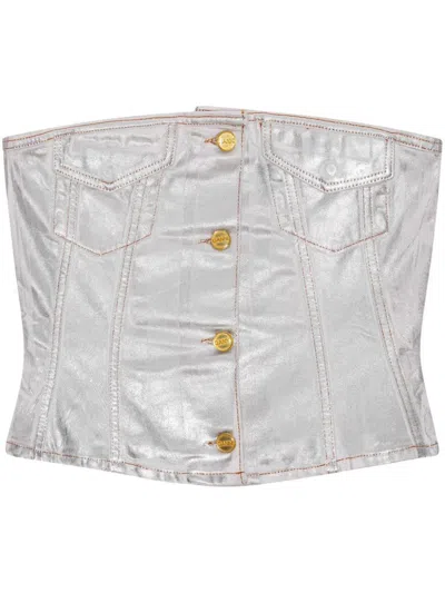 Ganni Women Organic Cotton Denim Corset In Silver