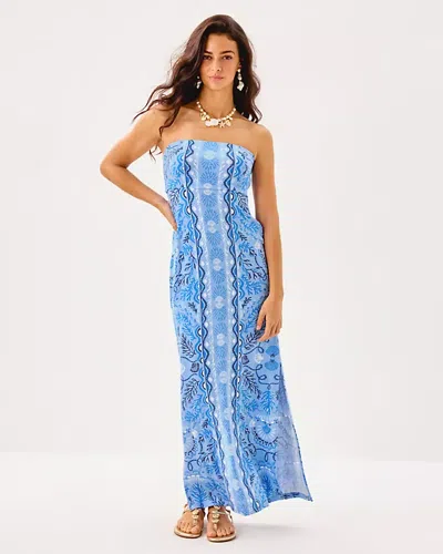 Lilly Pulitzer Noa Strapless Maxi Dress In Jacaranda Blue Knotty Nice Engineered Knit In Blue