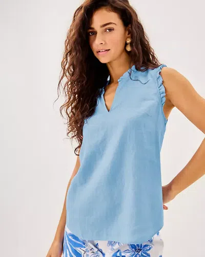 Lilly Pulitzer Kavalla Sleeveless Ruffle Top In Blue