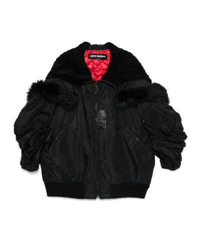 Junya Watanabe Fur Detailed Zip-up Coat In Black