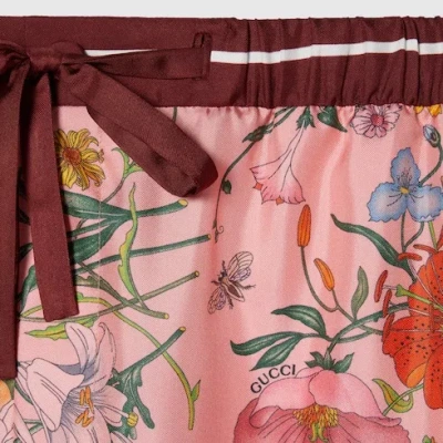 Gucci Floral Print Wide Leg Trousers With Elastic Waistband In Gold