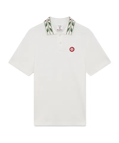 Casablanca Polo Shirt With Short Sleeves And Embroidered Collar In White