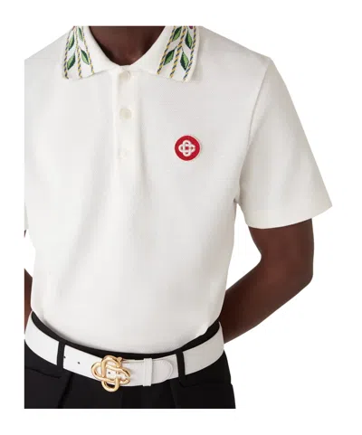 Casablanca Polo Shirt With Short Sleeves And Embroidered Collar In White