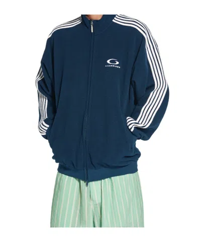 Balenciaga Loop Sports Icon Zip-up Jacket In Navy/white In Blue