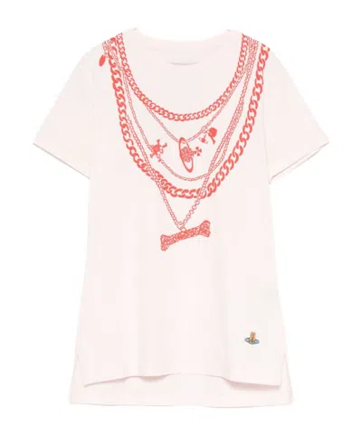 Vivienne Westwood Sleeve Chain Print Crew Neck Top In Pink