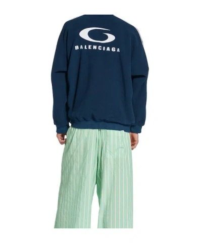 Balenciaga Loop Sports Icon Zip-up Jacket In Navy/white In Blue