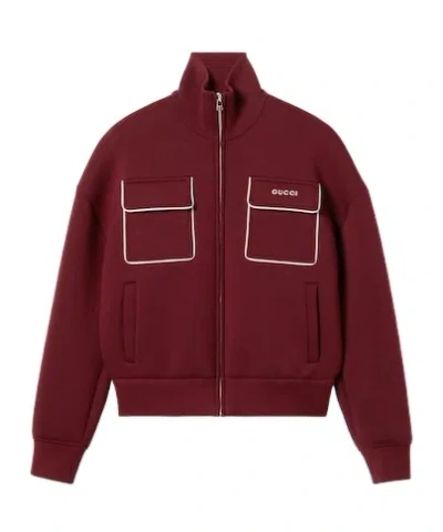 Gucci Jersey Zip Sweatshirt With Logo In Red