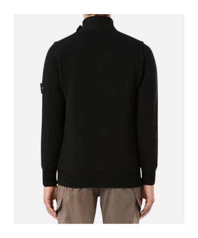 Stone Island Button-up Jumper With Felt Trims In Black